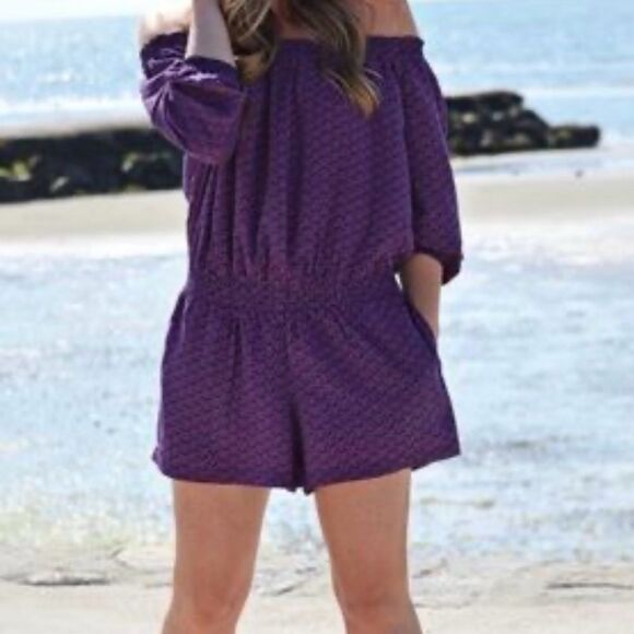 Banana Republic Factory Purple Shortie Off The Shoulder Romper. Petite Medium. - Picture 1 of 9